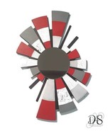 Modern Abstract Red Gray Mirror 29x19, Contemporary Fan Mirror Wall Art ... - $3,615.67 MXN