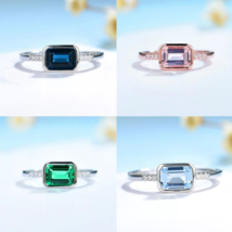 Luxury 925 Sterling Silver Created Topaz/Emerald/Morganite Gemstone Ring - £63.69 GBP