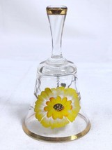 Bohemia Glass Bell Clear w Yellow Hand Painted Flower Gold Trim Czech. 5-3/4&quot;  - £10.17 GBP