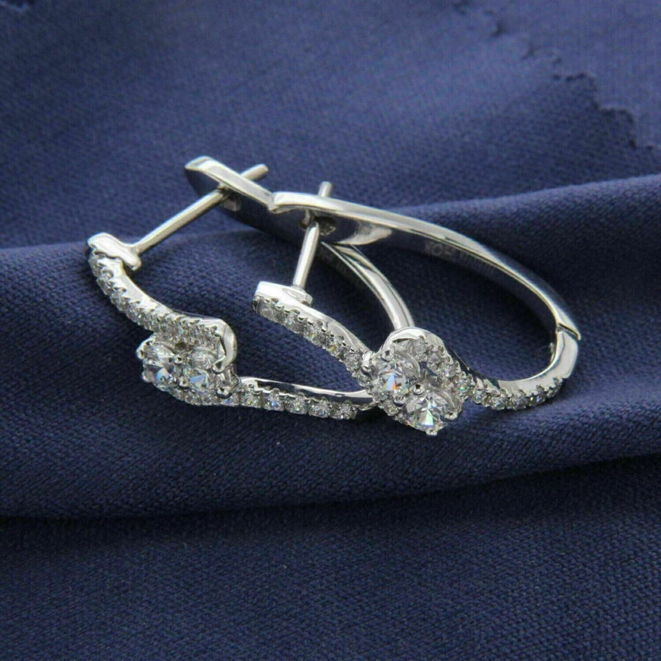 925 SILVER 2CT ROUND CUT LAB CREATED DIAMOND WOMENS HOOP EARRING - £71.10 GBP
