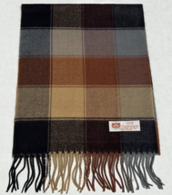 100% CASHMERE SCARF Made in England Soft Wool Wrap Plaid Black/Gray/Brow... - $9.49