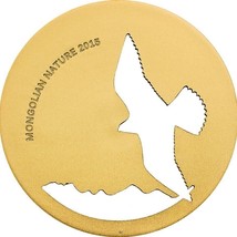 1/2 Oz Silver Coin 2015 Mongolia 500 Togrog Mongolian Nature Falcon Gilded - $94.08