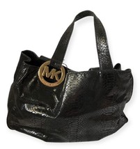 Authentic MICHAEL KORS Black Pebbled Leather &amp; Snake Texture Hobo Handba... - $87.63
