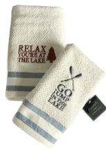 Avanti Lake Words Hand Fingertip Towel Set of 2 Embroidered Bathroom Cabin - £31.54 GBP