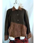NANCY BOLEN City Sz 14 Denim &amp; Whipstitch Suede Studded Collar Button Up... - $50.03 CAD