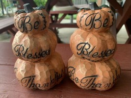 Fall Autumn Stacked Pumpkins “Be Blessed Be Thankful” Tri-Pumpkin Set Of 2 - £47.47 GBP