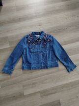 New NWOT Woman Within Button Up Jacket Womens 12W Blue Floral Denim Stretch - $25.03 CAD