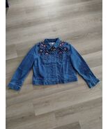 New NWOT Woman Within Button Up Jacket Womens 12W Blue Floral Denim Stretch - $327.02 MXN