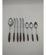 8 Pc MCM Canoe Muffin Wood Handle Stainless Flatware Ekco - $17.63 CAD