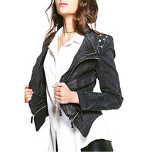 Motorcycle Studded Fitted Padded Shoulder Denim Biker Jacket RRP $99 Aus... - $49.99
