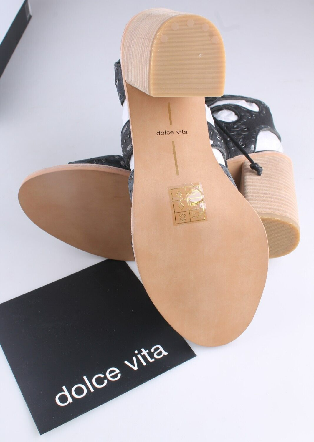 Dolce Vita Lyndie Negro Tachuelas Apilados Tacón Cordones Gladiador Chanclas Nib Item image 6