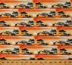 Cotton Sunset Safari African Animals Orange Fabric Print by Yard D375.67 - £12.05 GBP