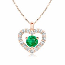 Authenticity Guarantee 
ANGARA 3MM Emerald Open Heart Pendant Necklace with D... - £377.77 GBP