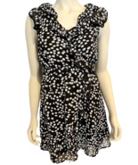 iZ Byer Black with White Polka Dots Sleeveless V neck Faux Wrap Dress Si... - $177.40 MXN