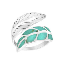 Loving Nature Green Simulated Turquoise Leaf Wrap Sterling Silver Ring - £17.13 GBP