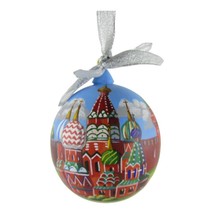 Russian Hand Painted St. Basil Landmark Linden Wood Ball Christmas Ornam... - $18.69