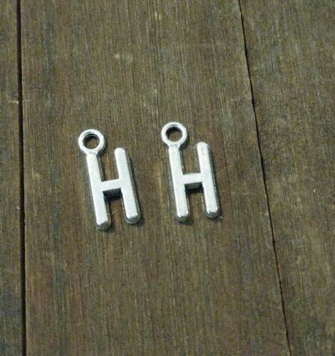 2 Letter H Charms Alphabet Pendants Uppercase Antiqued Silver  - $1.70