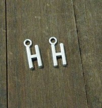 2 Letter H Charms Alphabet Pendants Uppercase Antiqued Silver  - $1.70
