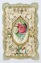 Beautiful Antique Victorian Valentine&#39;s Die Cut &amp; Lace Card - $55.43