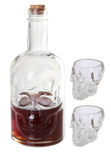 30oz Skeleton Skull Liquor Glass Decanter Bottle With 2 Skulls Acrylic Shooters - £27.67 GBP