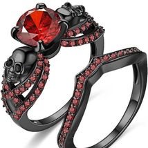 2.50 Ct Round Cut Red Ruby Engagement Ring 14k Black Gold Finish - £152.69 GBP