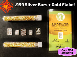 5 Silver .999 1g Bullion Bars + 1gn Silver Bar w/ Coa + 2 Vials Of Gold Flake - £21.71 GBP