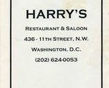 Harry&#39;s Restaurant &amp; Saloon Menu 11th Street NW Washington DC - £17.13 GBP