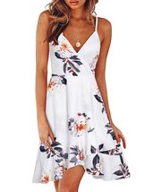 2024 Spring Floral V Neck Adjustable Spaghetti Casual Beach Outfits Dresses - £19.69 GBP