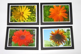 4 Flower Blank Photo Greeting Cards, 5X7 Black cards, Original Gift, FREE PEN - £10.49 GBP