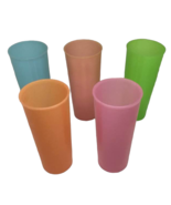 Tupperware Tumblers Cups Pastel 5 Plastic 16 oz Vintage Stackable Campin... - $23.01 CAD
