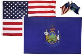 AES Wholesale Combo USA &amp; State of Maine 3x5 3x5 Flag &amp; Lapel Pin Fade Resista - $9.88