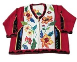 Beautiful Red Floral Women’s Knitted Sweater Size 3X ? Storybook Knits? - $27.54