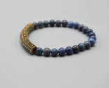 Barse Thai Azurite Blue Stone Beaded Stretch Bracelet Gold Tone Accent - $19.34