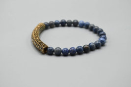 Barse Thai Azurite Blue Stone Beaded Stretch Bracelet Gold Tone Accent - £15.55 GBP