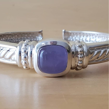Judith Ripka Blue Chalcedony Sterling Silver Hinged Cuff Bracelet Small - £178.02 GBP