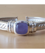 Judith Ripka Blue Chalcedony Sterling Silver Hinged Cuff Bracelet Small - £176.52 GBP