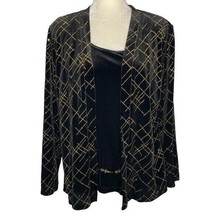 Notations Layered Look Cardigan Top L Black Velvet Gold Removable Jewelry Belt - £18.57 GBP
