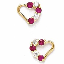 Women/Children's Unique 14K YG Genuine Ruby July Birthstone Heart Stud Earrings - £43.64 GBP