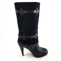 Cole Haan Black Suede High Heel Boots Pull On Buckle Accents Womens 8.5 B - $74.24
