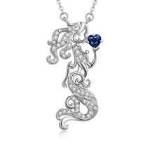 Womens Mermaid Necklace With Blue Sapphire Stone Studded Sterling Silver Pendent - £132.44 GBP