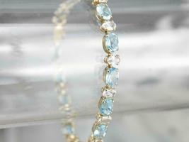 9 ct Oval Aquamarine &amp; Diamond Women&#39;s Tennis Bracelet 14k Yellow Gold Over - £141.22 GBP