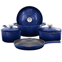MegaChef 7 Piece Enameled Cast Iron Cookware Set in Blue - $162.36