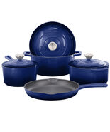 MegaChef 7 Piece Enameled Cast Iron Cookware Set in Blue - $162.36