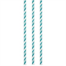 Teal Lagoon Stripe Paper Straws 24 Pack 7.75&quot; Teal Paper Straws Decorations - £11.84 GBP