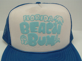 Vintage mesh  blue snapback trucker hat Florida beach bum graphics front unisex - £15.92 GBP