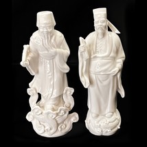 Pair Of Chinese Scholar White Porcelain De Chine Figurine 6&quot; Mid-Century 1960&#39;s - £33.44 GBP