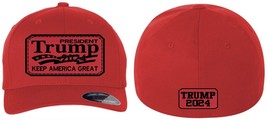 Trump 2024 - Red Leather PATCH &amp; BACK Donald Trump Make America Great Again Hat - £21.50 GBP