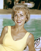 Janet Leigh beautiful smiling 1960&#39;s pose in yellow swimsuit by pool 11x... - $14.99