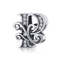 925 Sterling Silver Letter Vintage A to Z Charms CZ Beads Fit Charm Bracelet - £8.83 GBP