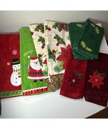Vintage Set Of 8 Hand &amp; Fingertip Guest Towels Christmas Holiday 100% Co... - $336.98 MXN